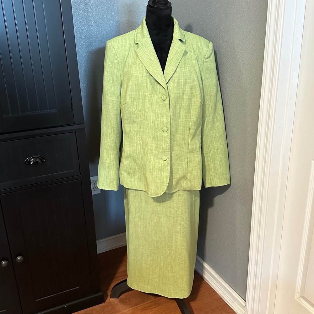 Allyson Cara Womens Green Skirt Suit L Blazer Jacket Career Set Business Office‎